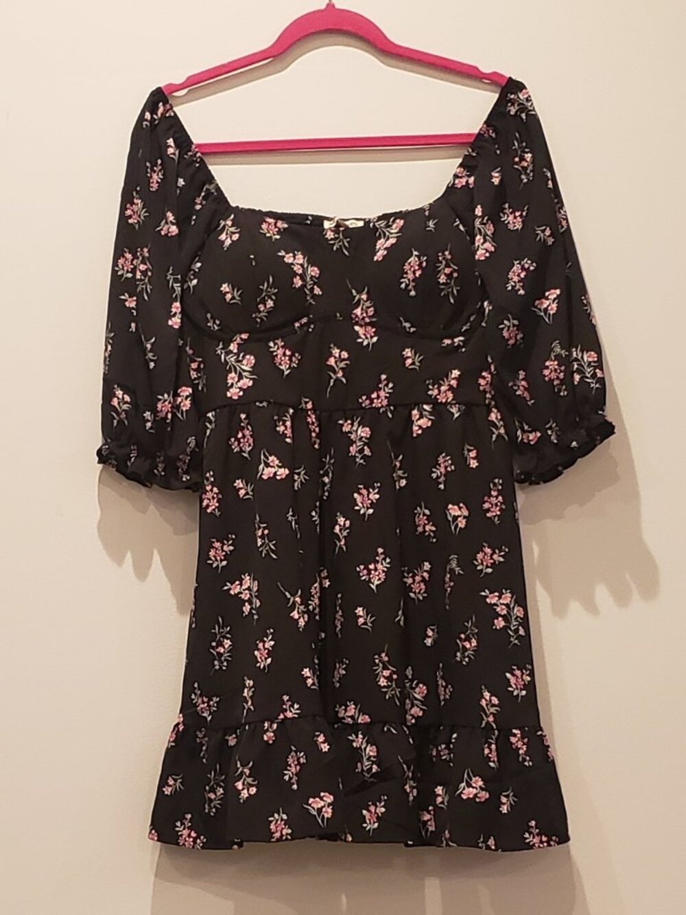 Inspired Hearts Black Floral Print Baby Doll Dress  XL